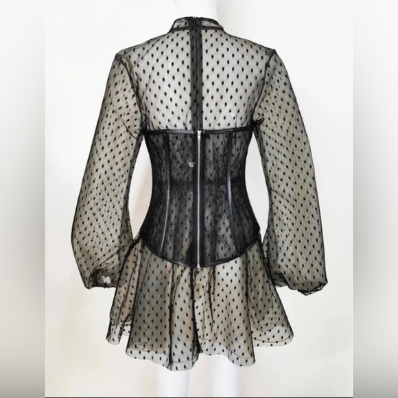 Lace mini dress with corset in Black Size L - Picture 5 of 7